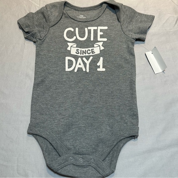 Gray Bodysuit with Cute Since Day 1 Print - Picture 1 of 3